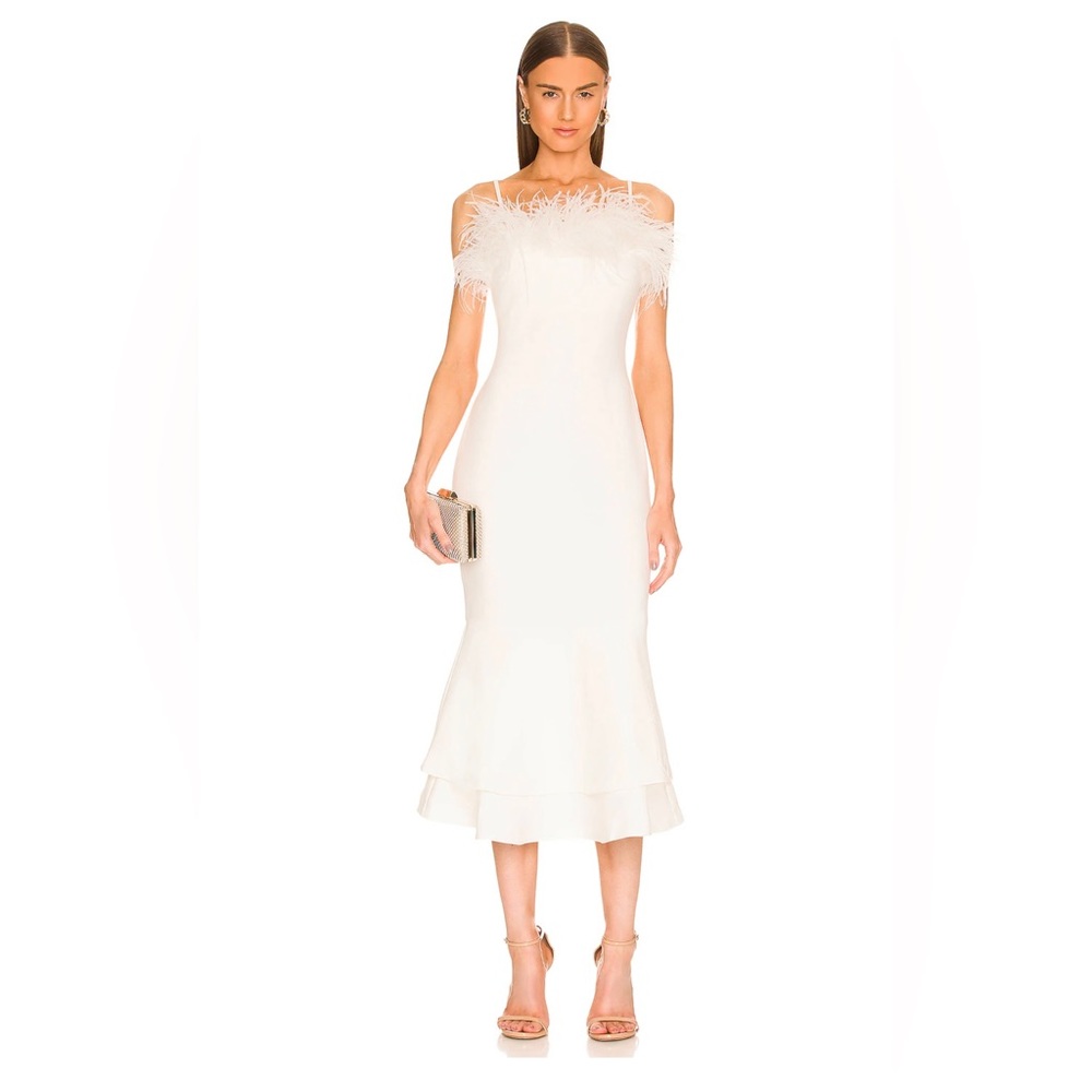 LIKELY Feather Aurora Dress in White